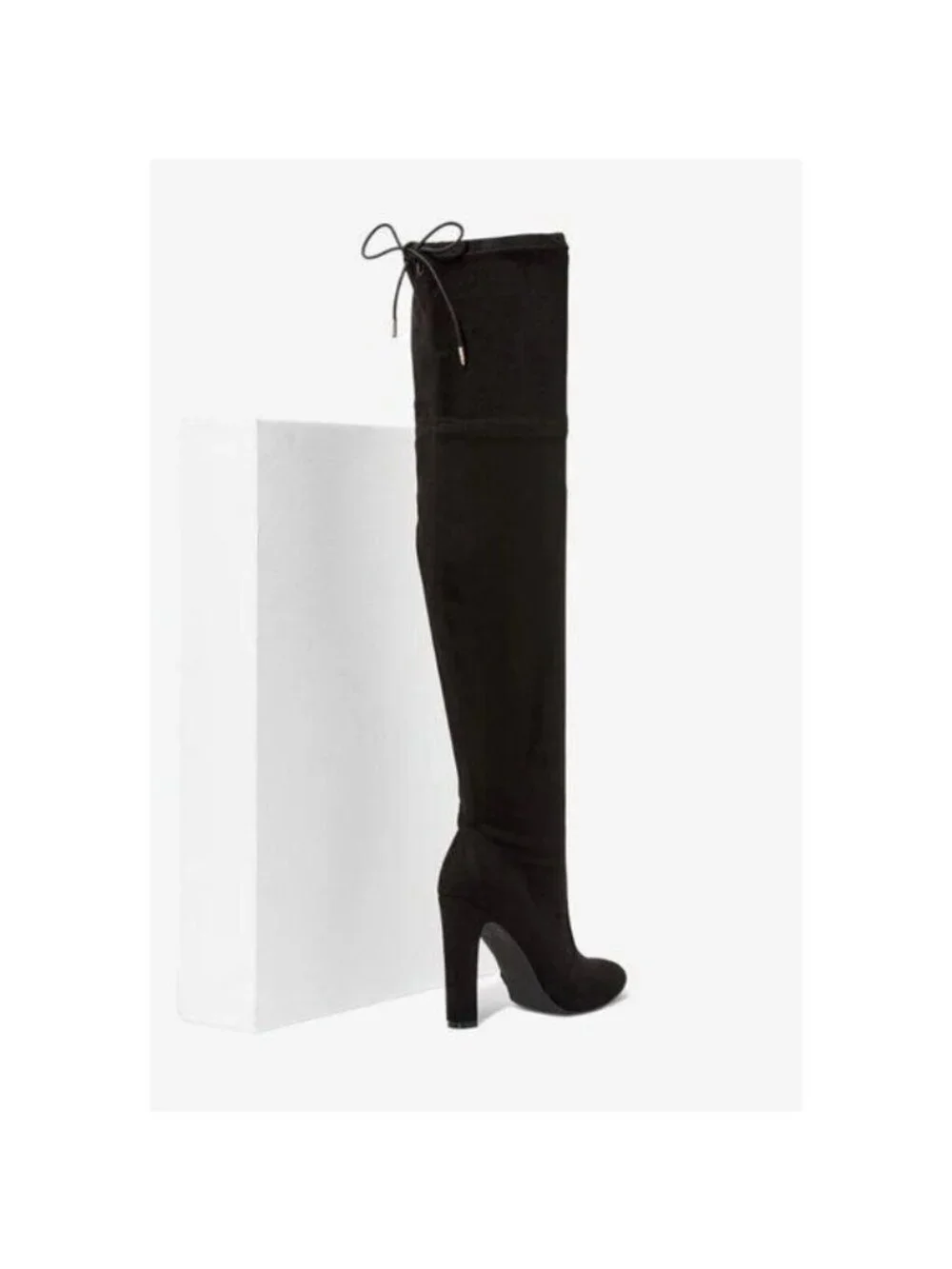 NIB Black Over The Knee Faux Suede Almond Toe Block Heel Boots 10 | Whimsigoth